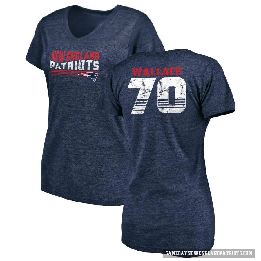 Women's ＃70 Caedan Wallace New England Patriots Navy Retro V-Neck T-Shirt