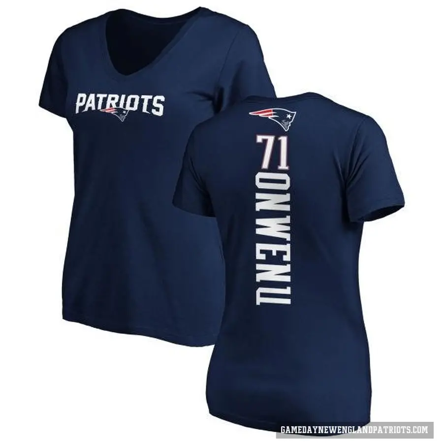 Women's ＃71 Mike Onwenu New England Patriots Navy Backer Slim Fit T-Shirt