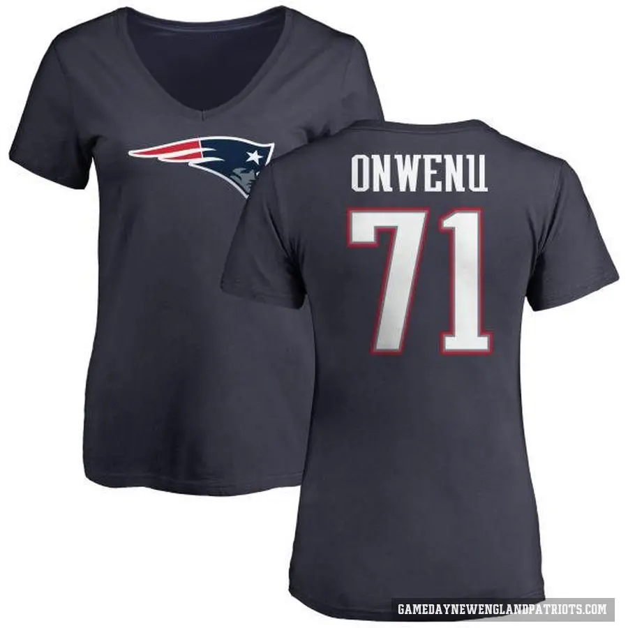 Women's ＃71 Mike Onwenu New England Patriots Navy Logo T-Shirt