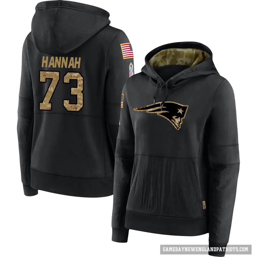 Women's ＃73 John Hannah New England Patriots Black 2020 Salute to Service Sideline Performance Pullover Hoodie