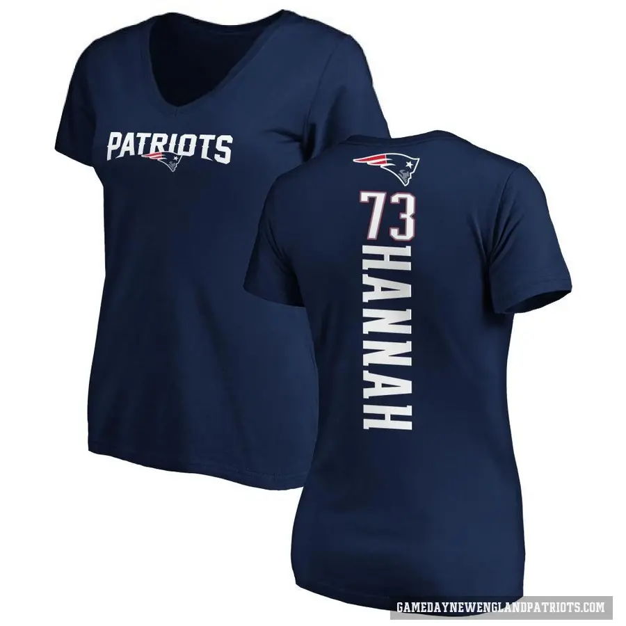 Women's ＃73 John Hannah New England Patriots Navy Backer Slim Fit T-Shirt