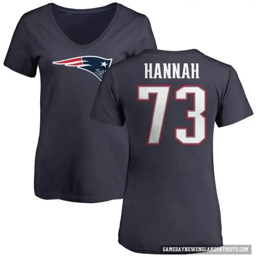 Women's ＃73 John Hannah New England Patriots Navy Logo T-Shirt