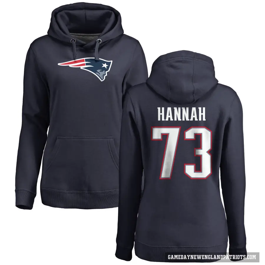 Women's ＃73 John Hannah New England Patriots Navy Pro Line Logo Pullover Hoodie