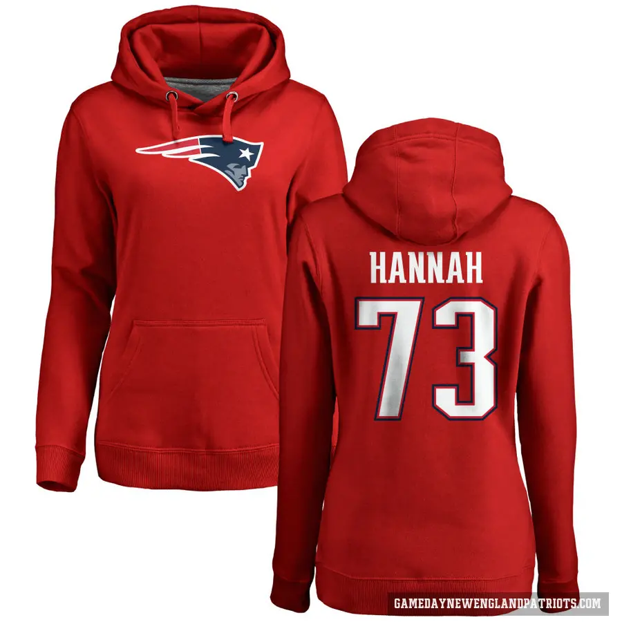 Women's ＃73 John Hannah New England Patriots Red Pro Line Name & Number Logo Pullover Hoodie