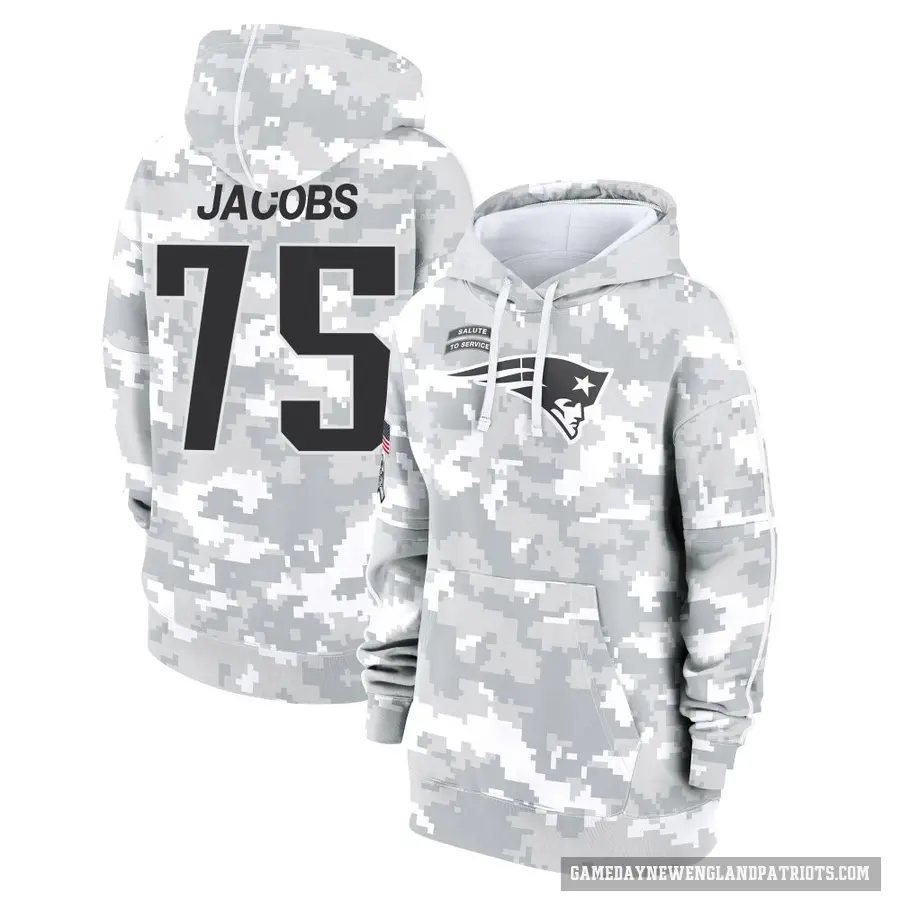 Women's ＃75 Demontrey Jacobs New England Patriots Arctic Camo 2024 Salute to Service Club Fleece Pullover Hoodie