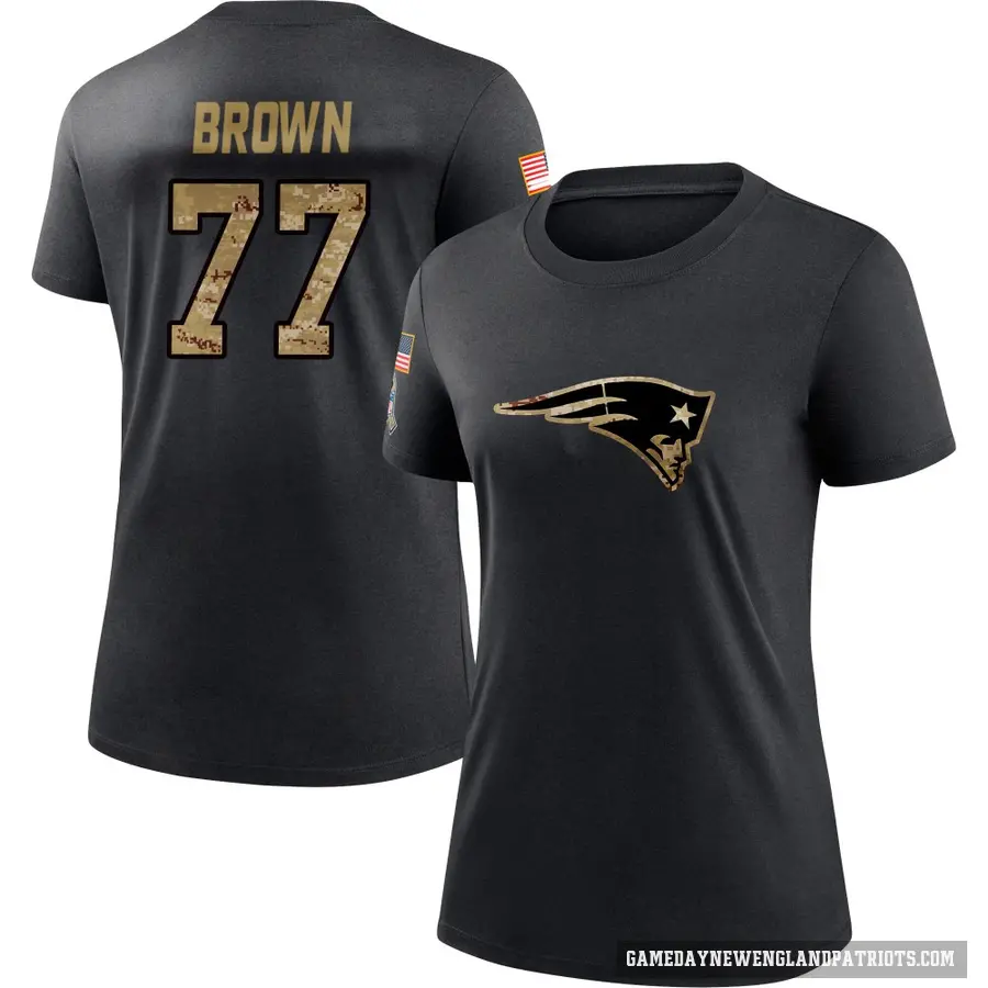 Women's ＃77 Ben Brown New England Patriots Black 2020 Salute To Service Performance T-Shirt