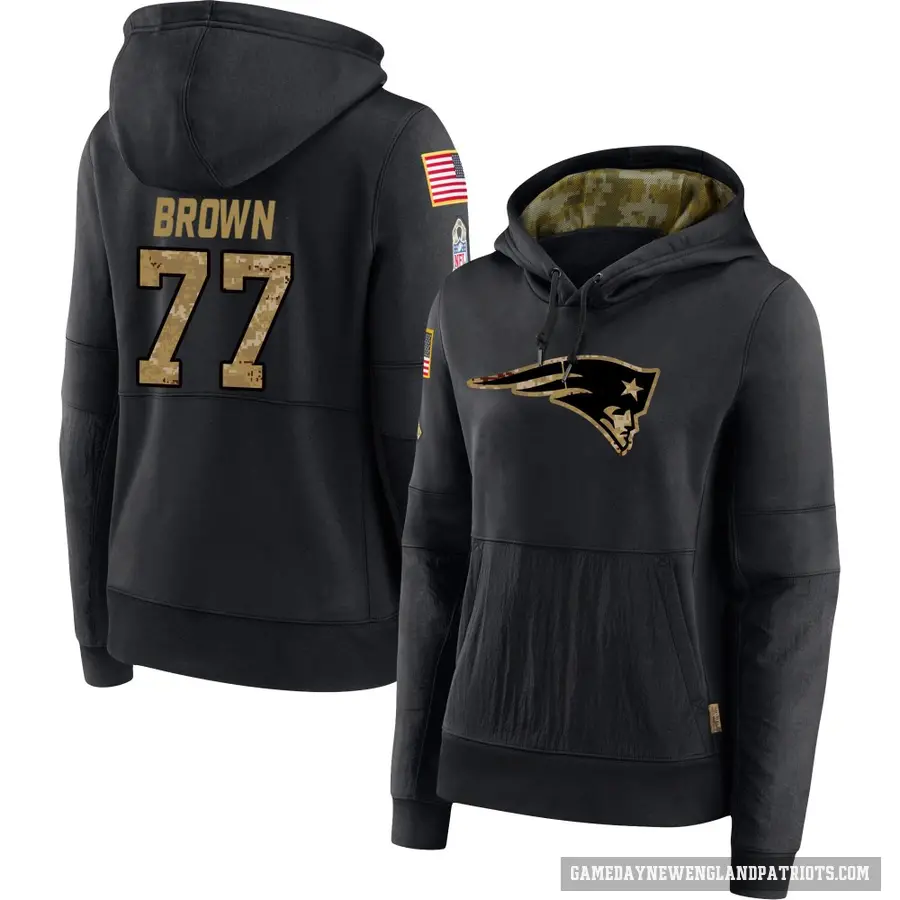 Women's ＃77 Ben Brown New England Patriots Black 2020 Salute to Service Sideline Performance Pullover Hoodie