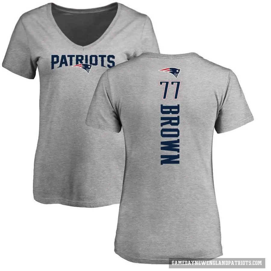 Women's ＃77 Ben Brown New England Patriots Brown Backer V-Neck T-Shirt Ash