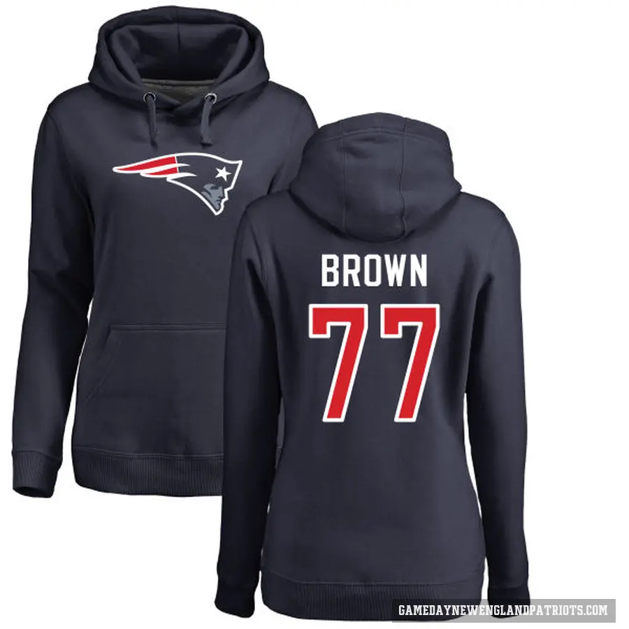 Women's ＃77 Ben Brown New England Patriots Navy Pro Line Logo Pullover Hoodie