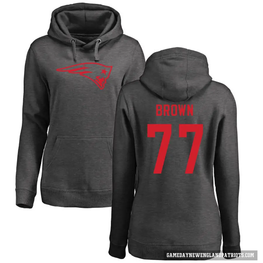 Women's ＃77 Ben Brown New England Patriots Pro Line by Branded Ash One Color Pullover Hoodie