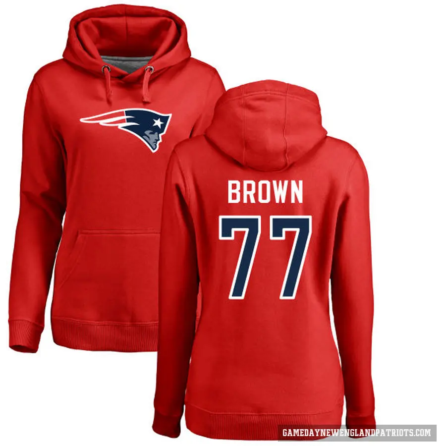 Women's ＃77 Ben Brown New England Patriots Red Pro Line Name & Number Logo Pullover Hoodie