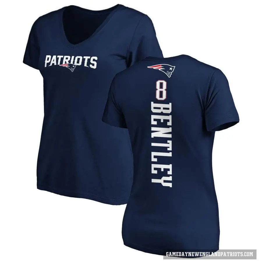 Women's ＃8 Ja'Whaun Bentley New England Patriots Navy Backer Slim Fit T-Shirt