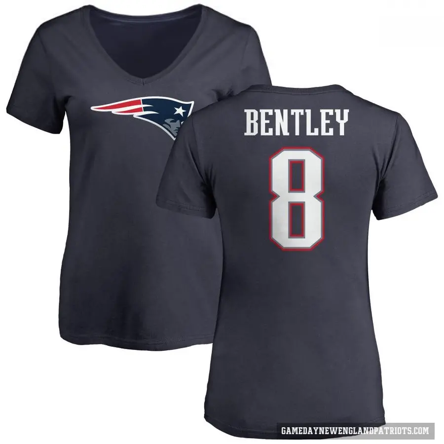 Women's ＃8 Ja'Whaun Bentley New England Patriots Navy Logo T-Shirt