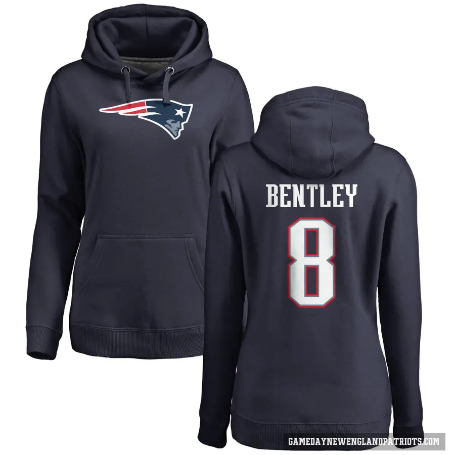 Women's ＃8 Ja'Whaun Bentley New England Patriots Navy Pro Line Logo Pullover Hoodie