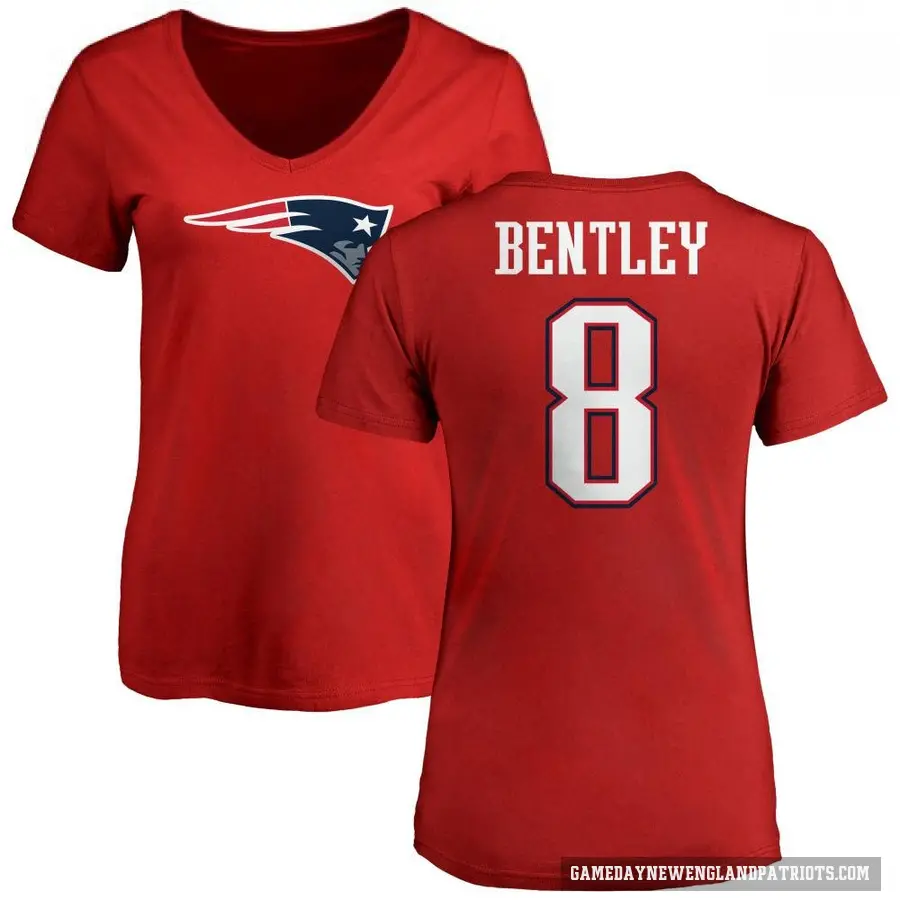 Women's ＃8 Ja'Whaun Bentley New England Patriots Red Logo Slim Fit T-Shirt