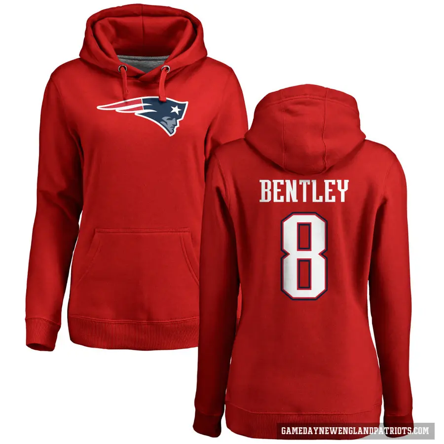 Women's ＃8 Ja'Whaun Bentley New England Patriots Red Pro Line Name & Number Logo Pullover Hoodie