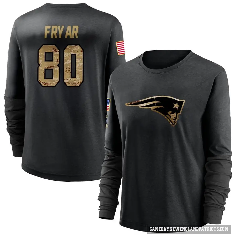 Women's ＃80 Irving Fryar New England Patriots Black 2020 Salute To Service Sideline Performance Long Sleeve T-Shirt