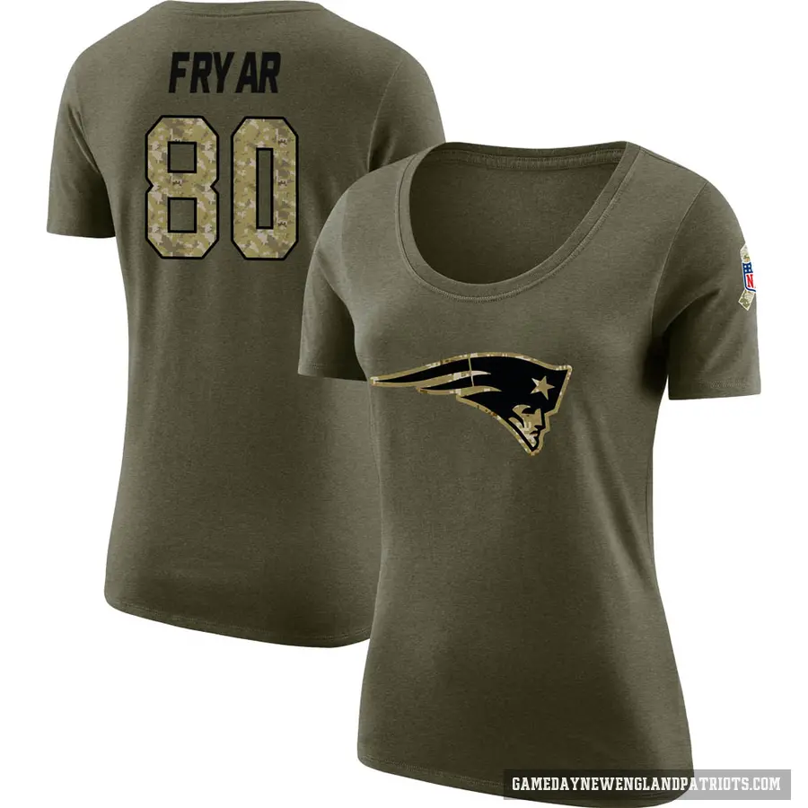 Women's ＃80 Irving Fryar New England Patriots Olive Salute to Service Scoop Neck T-Shirt