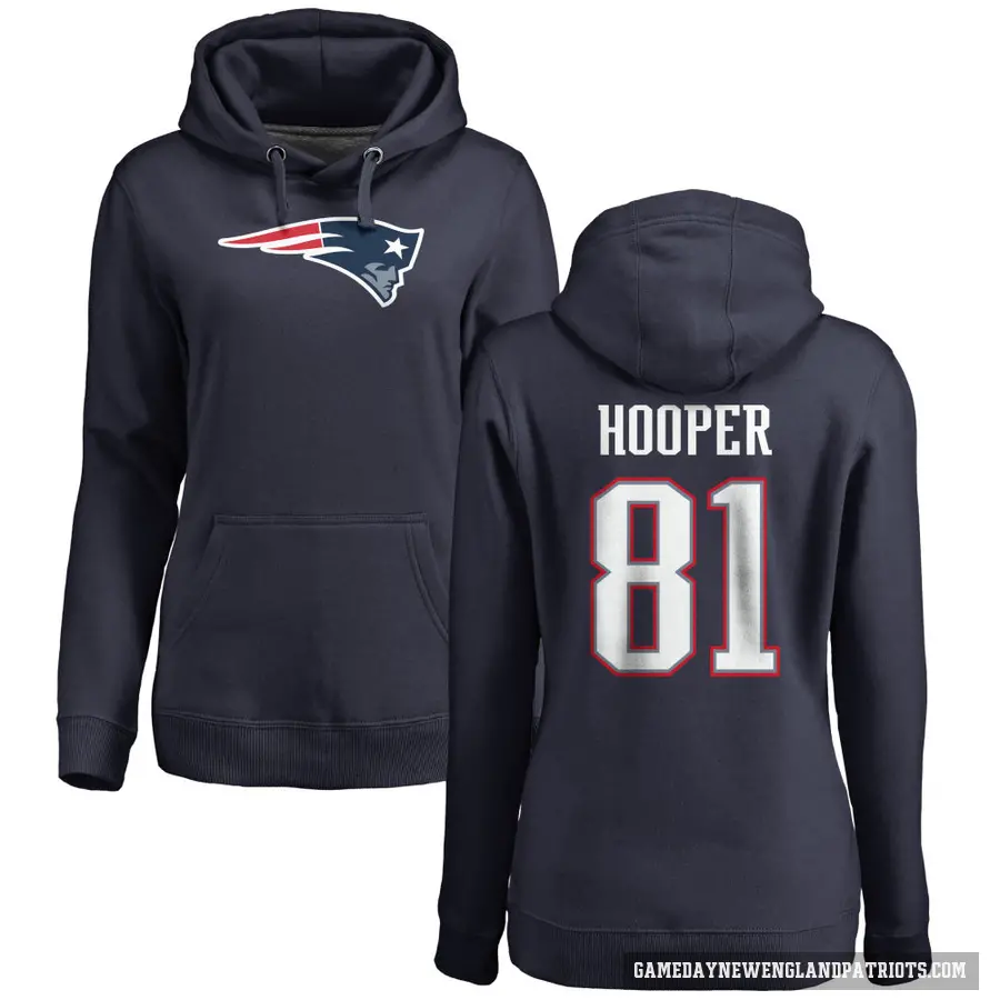 Women's ＃81 Austin Hooper New England Patriots Navy Pro Line Logo Pullover Hoodie