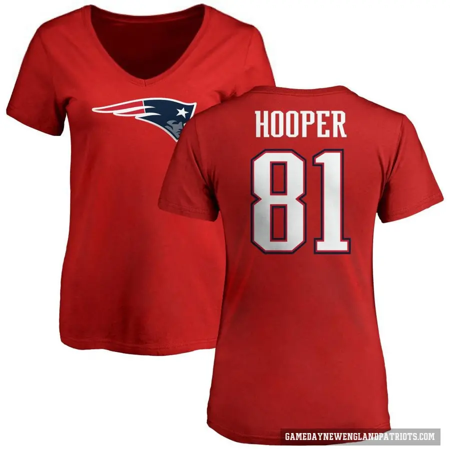 Women's ＃81 Austin Hooper New England Patriots Red Logo Slim Fit T-Shirt