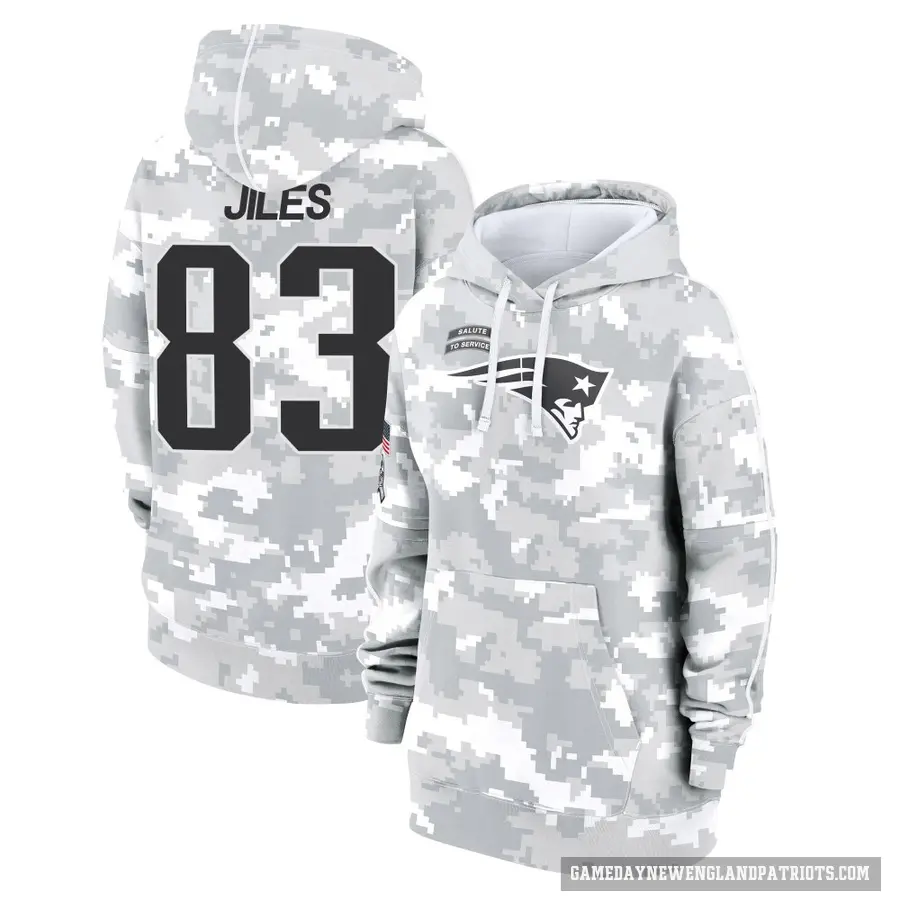 Women's ＃83 John Jiles New England Patriots Arctic Camo 2024 Salute to Service Club Fleece Pullover Hoodie