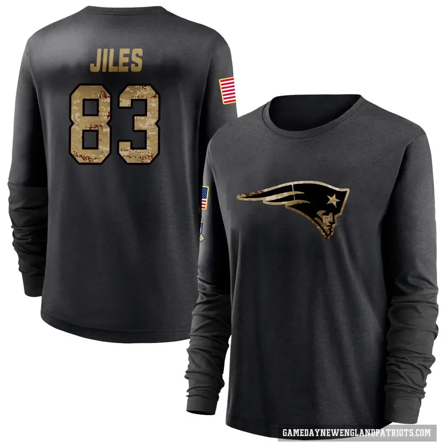 Women's ＃83 John Jiles New England Patriots Black 2020 Salute To Service Sideline Performance Long Sleeve T-Shirt