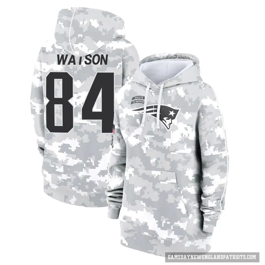 Women's ＃84 Benjamin Watson New England Patriots Arctic Camo 2024 Salute to Service Club Fleece Pullover Hoodie