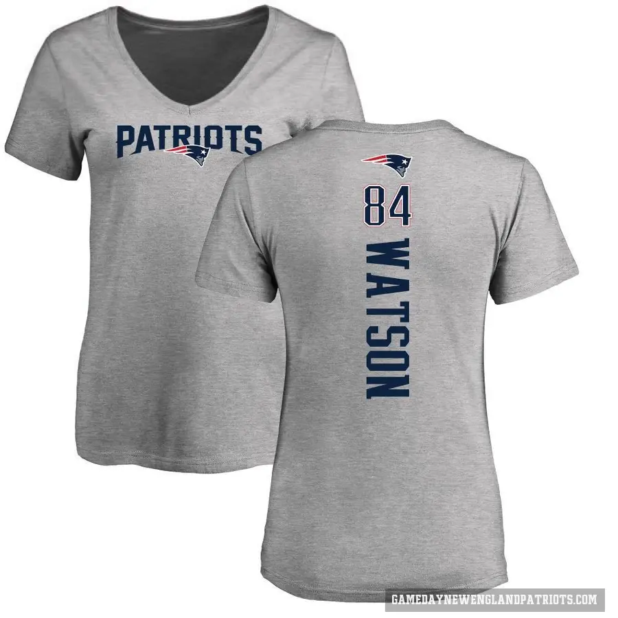 Women's ＃84 Benjamin Watson New England Patriots Ash Backer V-Neck T-Shirt