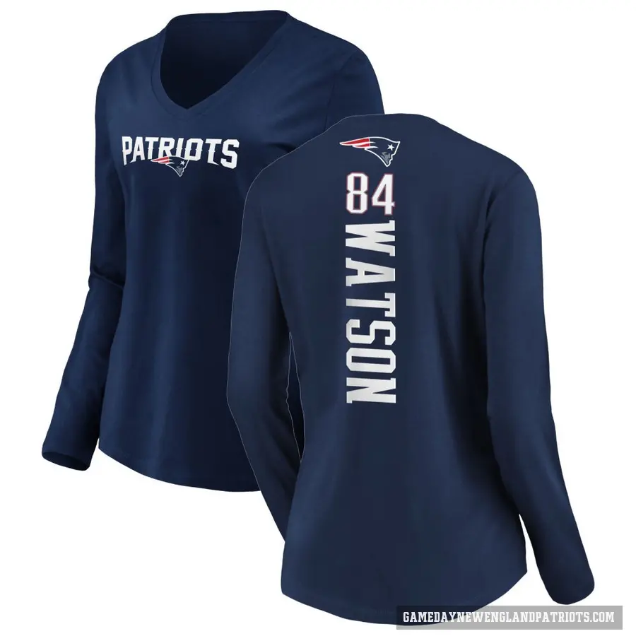 Women's ＃84 Benjamin Watson New England Patriots Navy Backer Slim Fit Long Sleeve T-Shirt