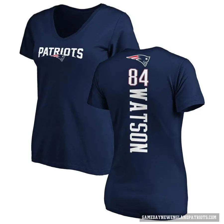 Women's ＃84 Benjamin Watson New England Patriots Navy Backer Slim Fit T-Shirt