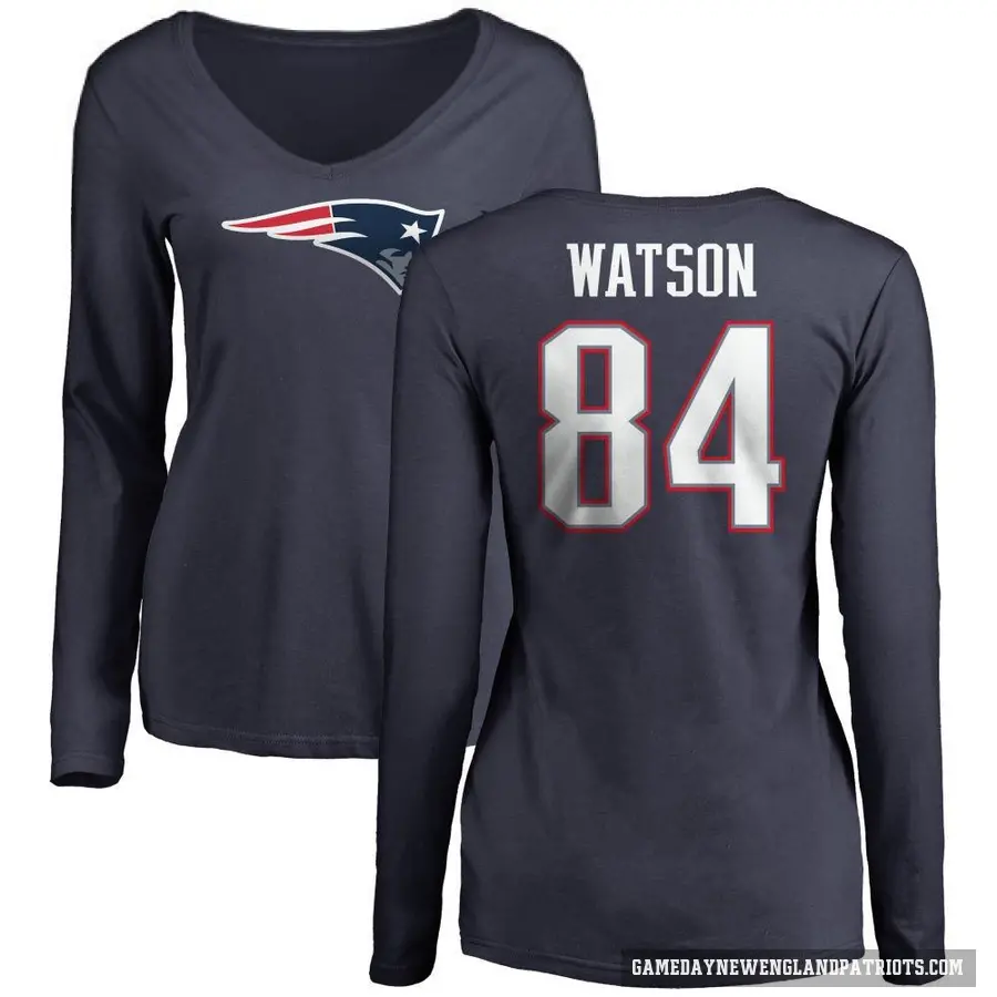 Women's ＃84 Benjamin Watson New England Patriots Navy Logo Slim Fit Long Sleeve T-Shirt