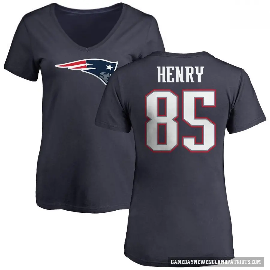 Women's ＃85 Hunter Henry New England Patriots Navy Logo T-Shirt