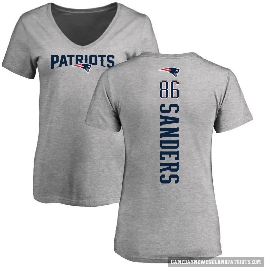 Women's ＃86 Braylon Sanders New England Patriots Ash Backer V-Neck T-Shirt