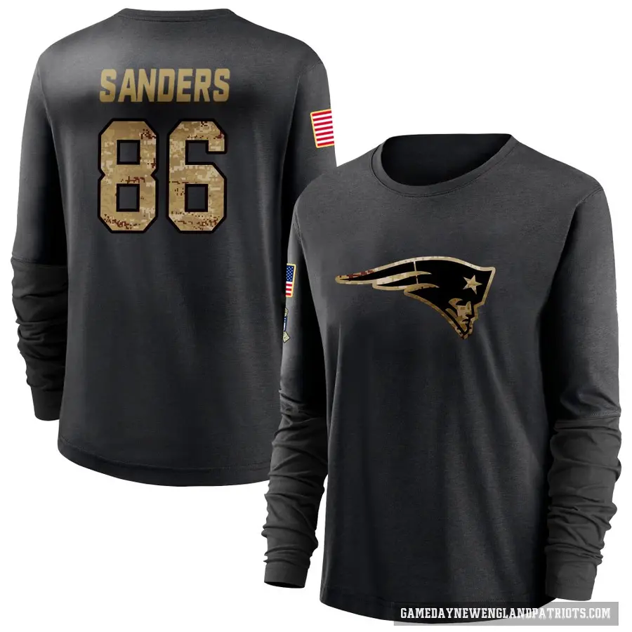 Women's ＃86 Braylon Sanders New England Patriots Black 2020 Salute To Service Sideline Performance Long Sleeve T-Shirt