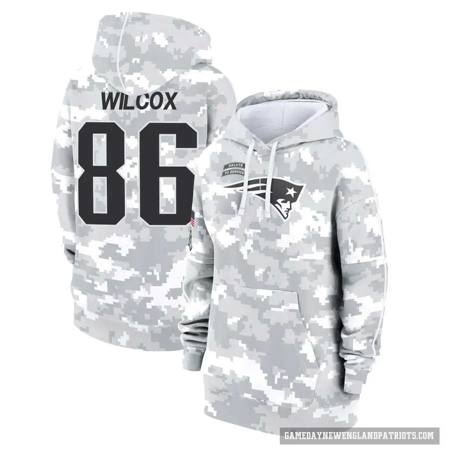 Women's ＃86 Mitchell Wilcox New England Patriots Arctic Camo 2024 Salute to Service Club Fleece Pullover Hoodie