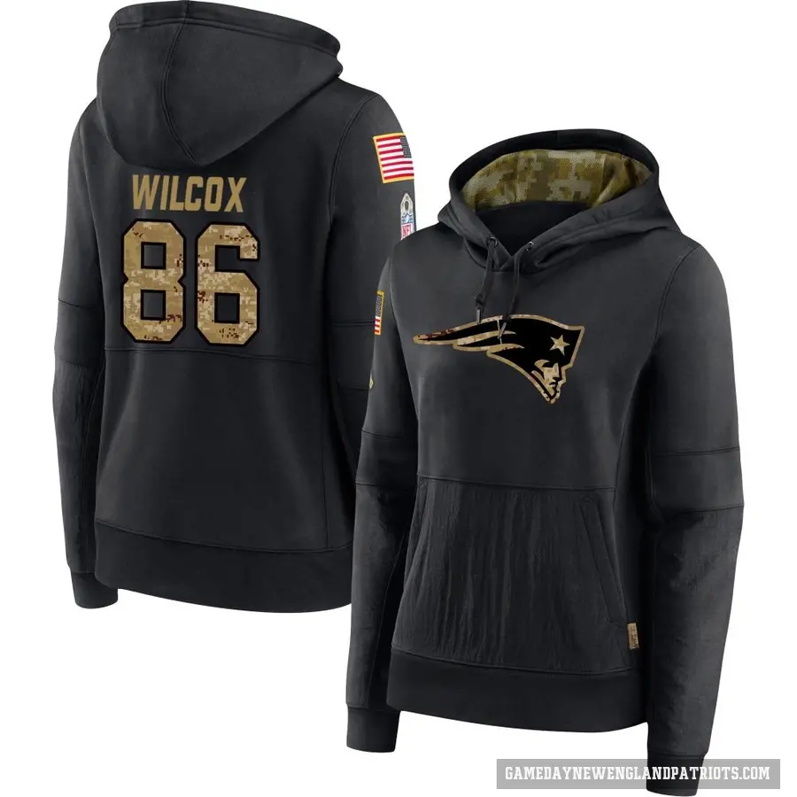 Women's ＃86 Mitchell Wilcox New England Patriots Black 2020 Salute to Service Sideline Performance Pullover Hoodie