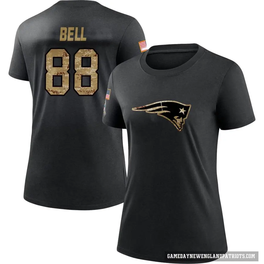 Women's ＃88 Jaheim Bell New England Patriots Black 2020 Salute To Service Performance T-Shirt