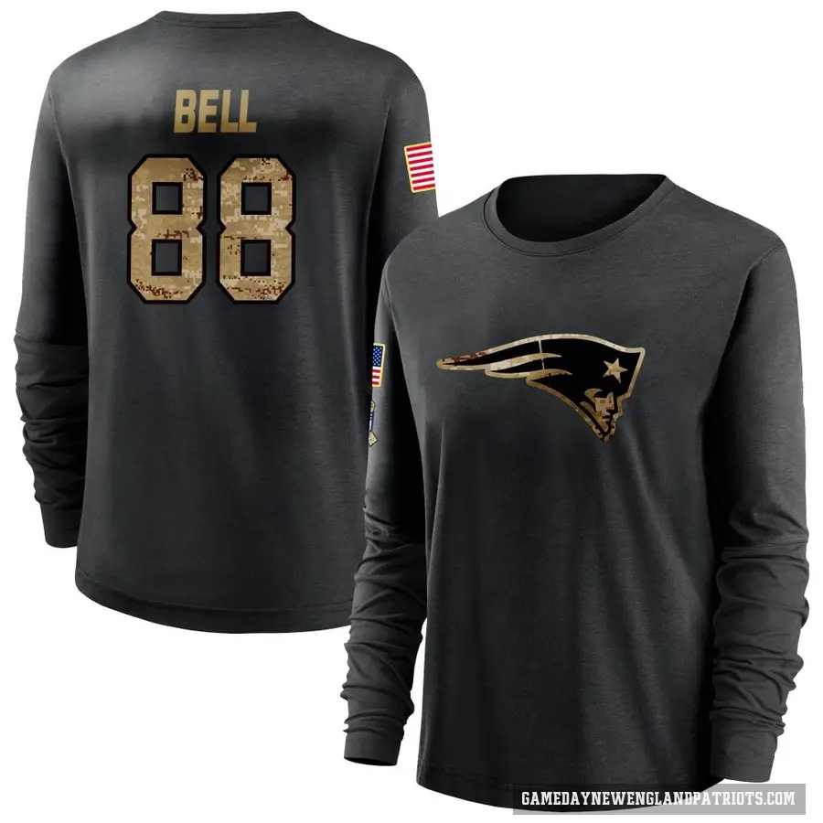 Women's ＃88 Jaheim Bell New England Patriots Black 2020 Salute To Service Sideline Performance Long Sleeve T-Shirt