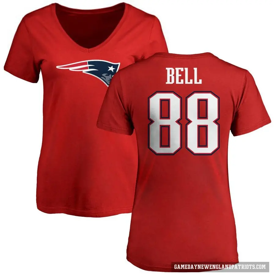 Women's ＃88 Jaheim Bell New England Patriots Red Logo Slim Fit T-Shirt