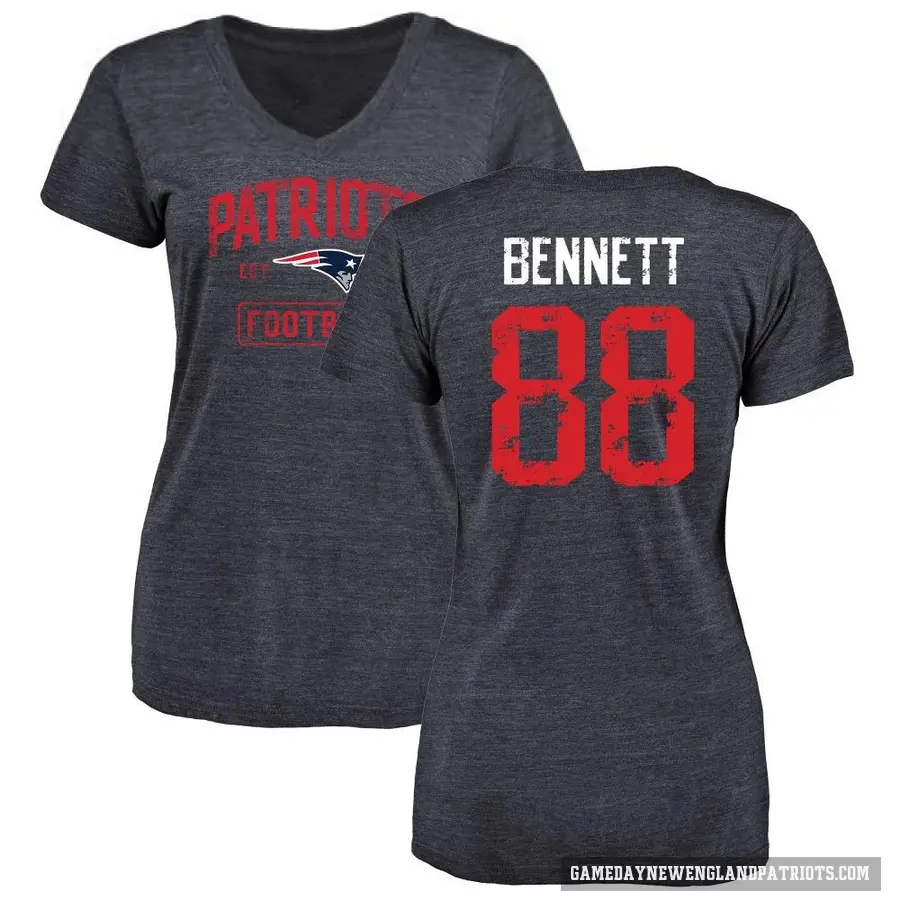 Women's ＃88 Martellus Bennett New England Patriots Navy Distressed V-Neck T-Shirt