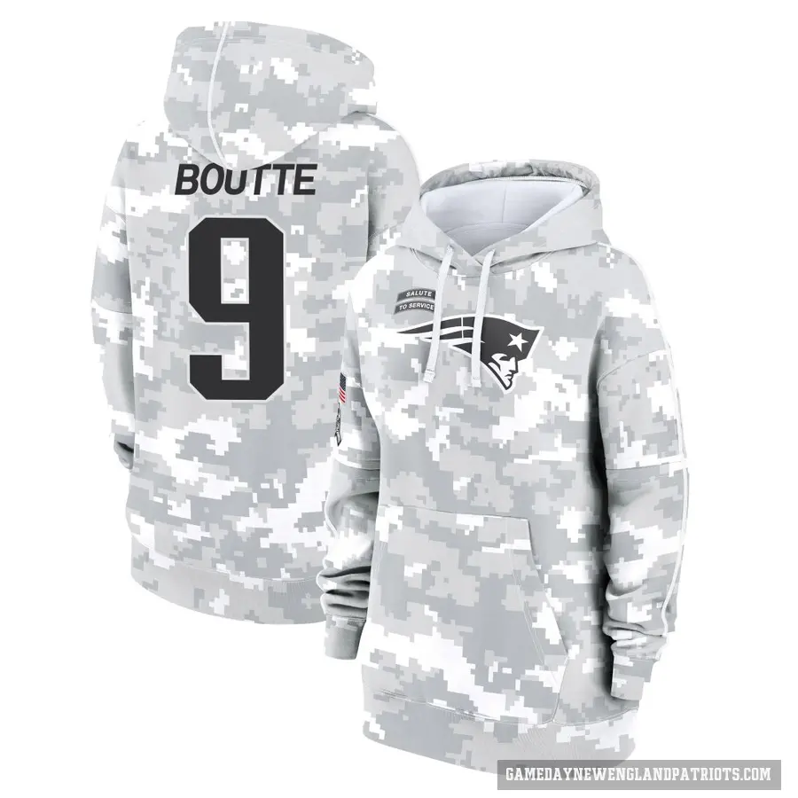 Women's ＃9 Kayshon Boutte New England Patriots Arctic Camo 2024 Salute to Service Club Fleece Pullover Hoodie