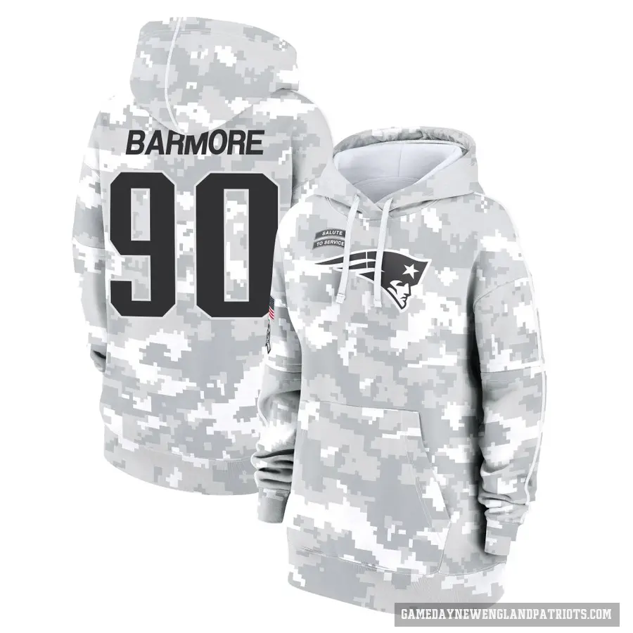 Women's ＃90 Christian Barmore New England Patriots Arctic Camo 2024 Salute to Service Club Fleece Pullover Hoodie