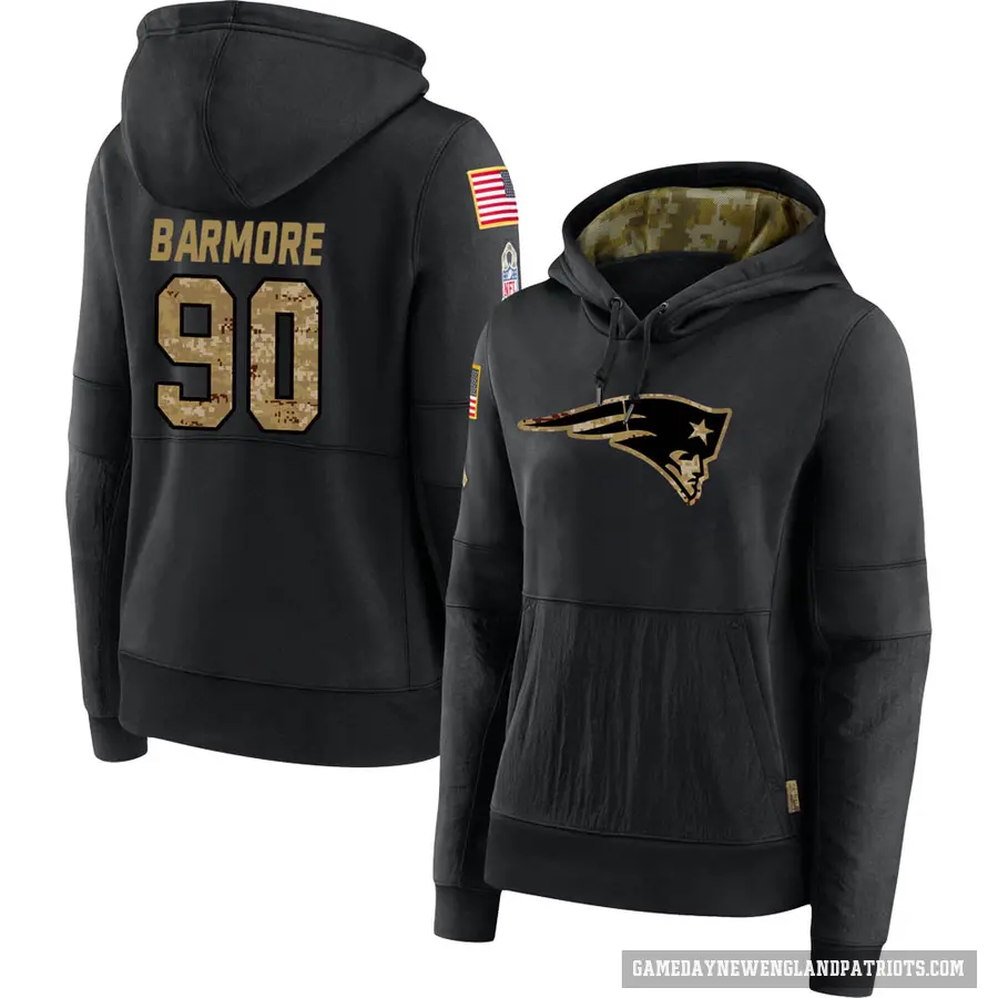 Women's ＃90 Christian Barmore New England Patriots Black 2020 Salute to Service Sideline Performance Pullover Hoodie