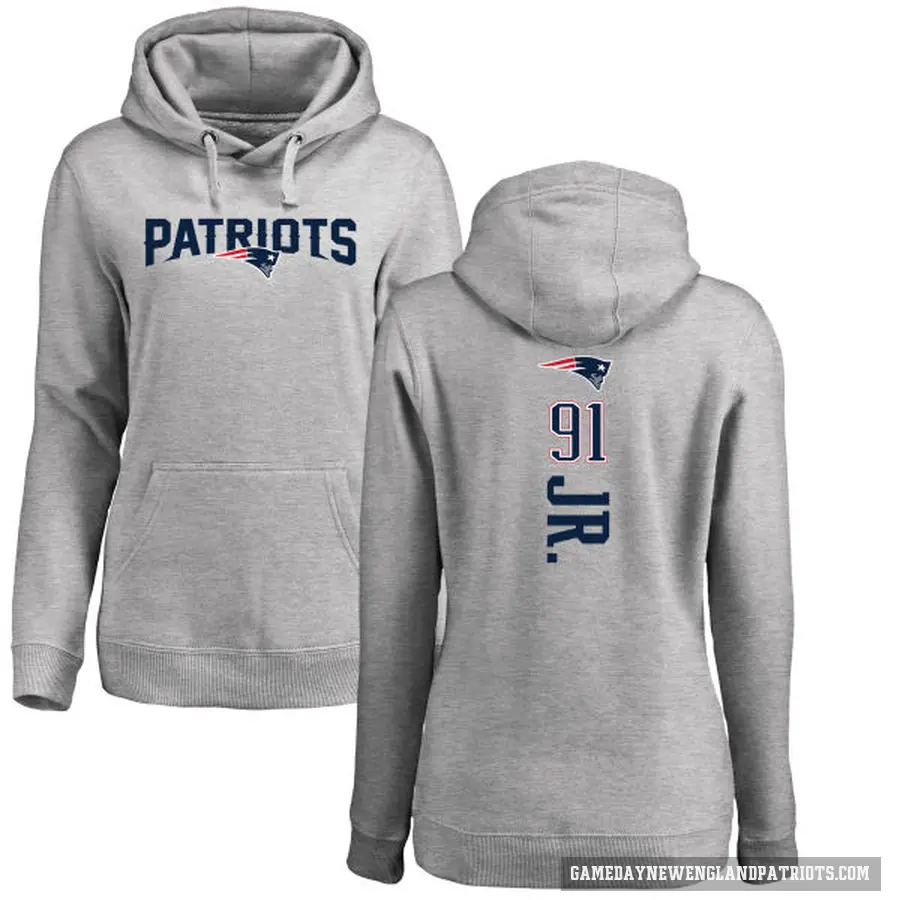 Women's ＃91 Deatrich Wise Jr. New England Patriots Pro Line Ash Backer Pullover Hoodie