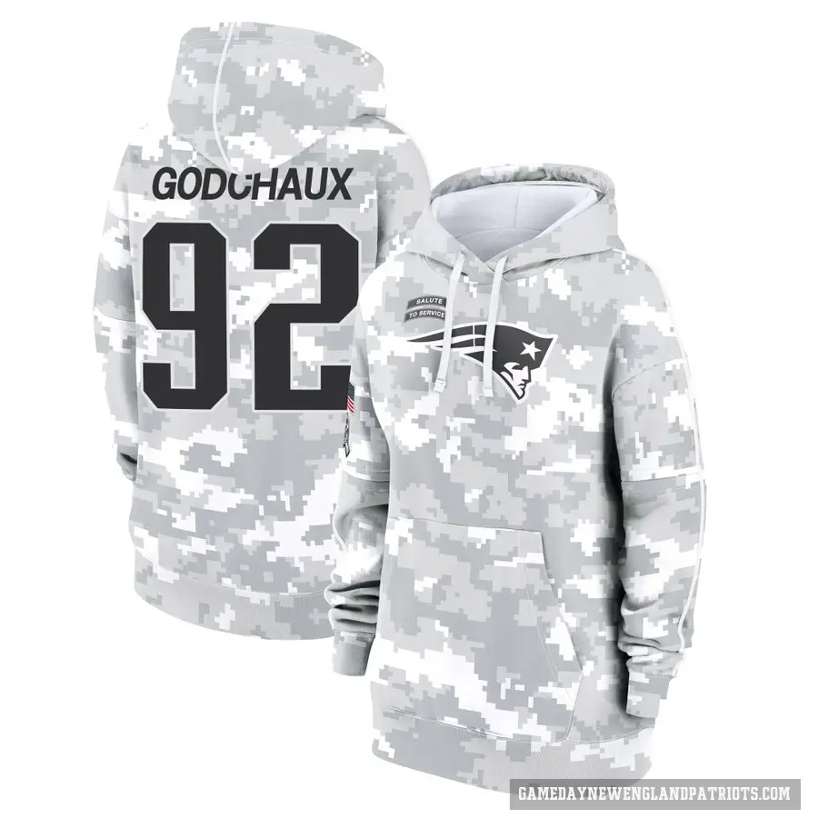 Women's ＃92 Davon Godchaux New England Patriots Arctic Camo 2024 Salute to Service Club Fleece Pullover Hoodie