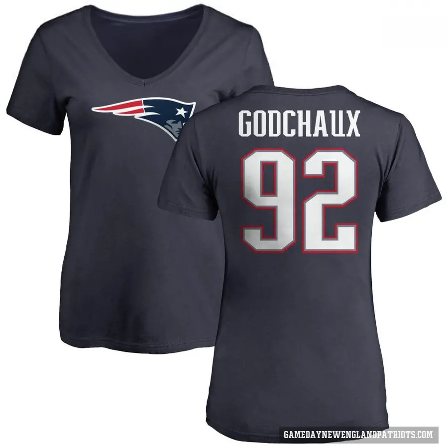 Women's ＃92 Davon Godchaux New England Patriots Navy Logo T-Shirt