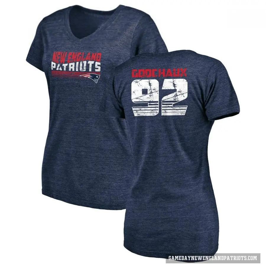 Women's ＃92 Davon Godchaux New England Patriots Navy Retro V-Neck T-Shirt