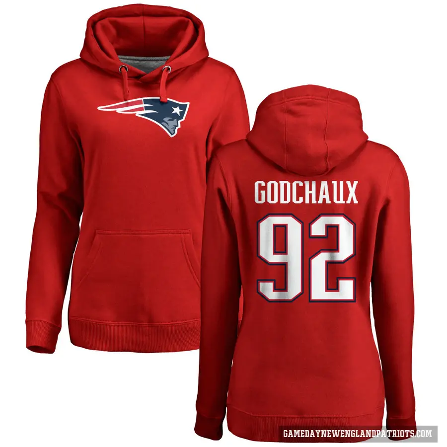 Women's ＃92 Davon Godchaux New England Patriots Red Pro Line Name & Number Logo Pullover Hoodie