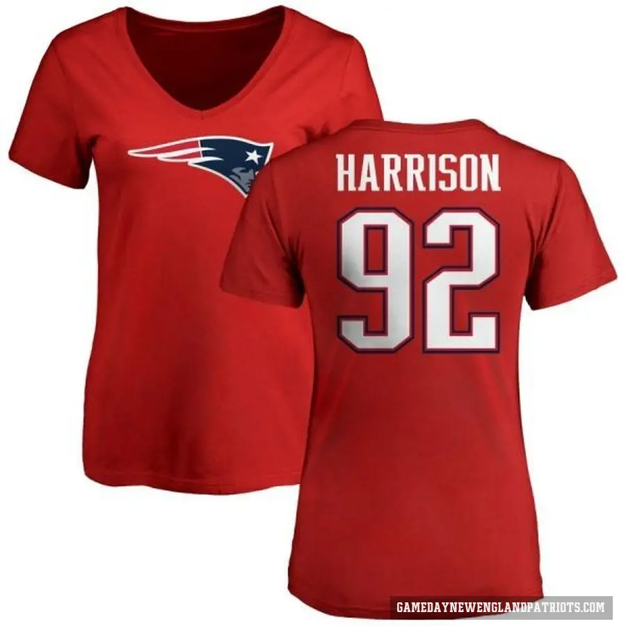 Women's ＃92 James Harrison New England Patriots Red Logo Slim Fit T-Shirt