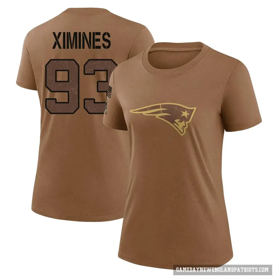 Women's ＃93 Oshane Ximines New England Patriots Brown 2023 Salute To Service Performance T-Shirt